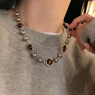 Vintage Leer Bruine Steen Hanger Ketting Dames Retro Stapelbare Choker Temperament Sleutelbeen Ketting Hip Hop Sieraden Accessoire
