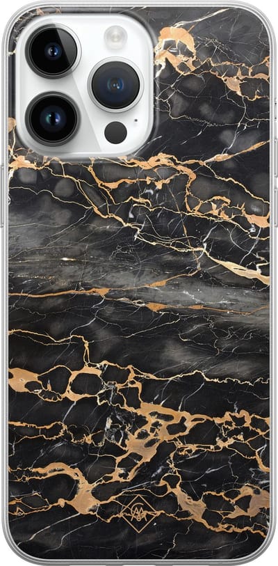Casimoda® hoesje - Geschikt voor iPhone 14 Pro Max - Marmer Grijs Brons - Siliconen/TPU telefoonhoesje - Backcover - Marmer - Grijs