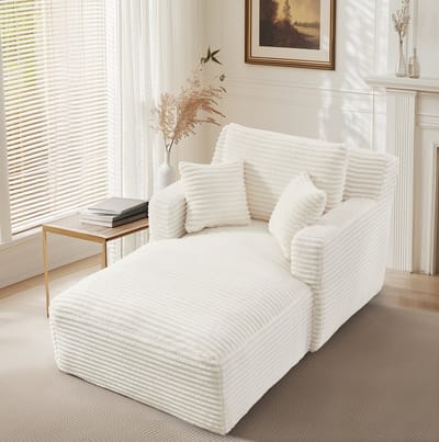 MIVRAY Chaise Longue 166 x 114 x 82 cm - Zonder Montage Met Comfortabele Vulling - Voor Woonkamer En Appartement - Ribstof Crème
