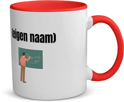 Akyol - docent met krijtbord met eigen naam koffiemok - theemok - rood - Docent - meesters of juffen - collega's - verjaardag - afscheidscadeau - geschenk - kado - 350 ML inhoud
