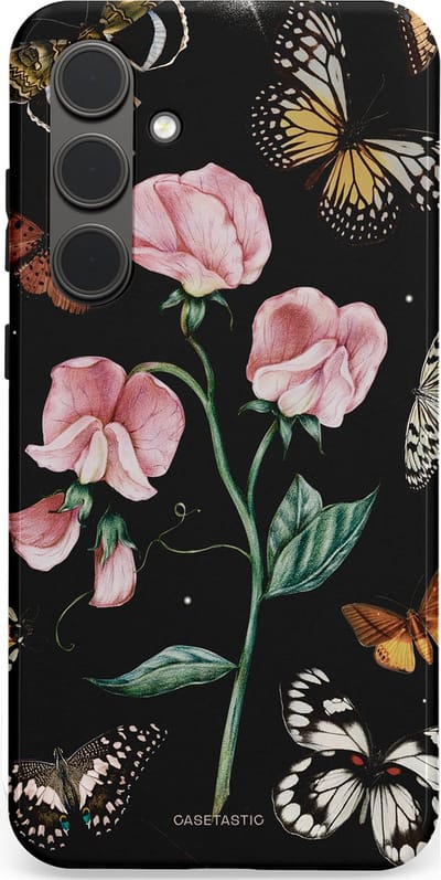 Casetastic hoesje geschikt voor Samsung Galaxy S24 Plus - Dubbellaagse bescherming - Vleugels en bloemen - Fashion Case - Zwart Grijs Taupe