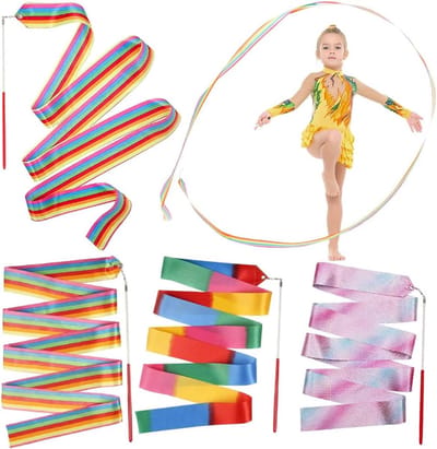 3-delige ritmische gymnastiekband voor kinderen in dromerige kleuren, dansband gymnastiekband met stok, geschikt voor artistieke dansgymnastiek, kinderdans, talentenjacht