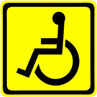 Gehandicapten sticker met rolstoel - geel - Autosticker 8 x 8 cm - sticker - vierkant