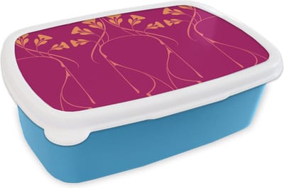 Broodtrommel Blauw - Lunchbox - Brooddoos - Roze - Oranje - Jugendstil - Patronen - 18x12x6 cm - Kinderen - Jongen