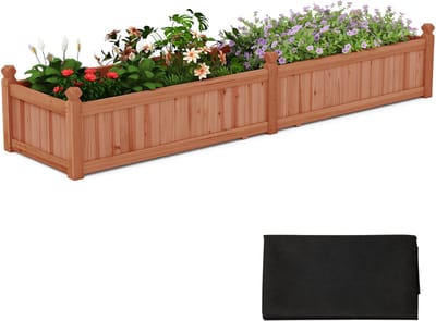 COSTWAY Wamat, verhoogd bloembed, hout, plantenbak met scheidingswand, afvoergaten en vliesfolie, tuinbed, plantenbed, voor tuin, gazon, terras, balkon, dennenhout, 227 x 59,5 x 40 cm (bruin)