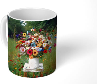 Mok - Koffiemok - Bloemen - Krukje - Gieter - Veld - Mokken - 350 ML - Beker - Koffiemokken - Theemok