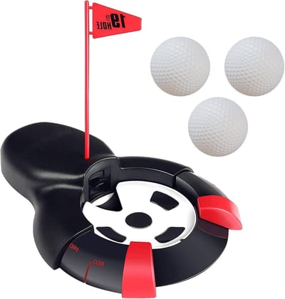 Golf Putting Machine - Automatische Cup - Oefenen Putter - Automatische Bal Retour - 20 x 27 cm - Zwart Rood