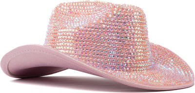 KIMU® Cowboyhoed Lichtroze Strass Steentjes - Roze Cowgirl Western Hoed - Cowboy Diamantjes Glitter Dames Heren Foute Party Vrijgezellenfeest Festival