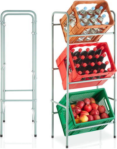 tectake® Rek voor 3 drankkratten - Krattenrek - Stelling voor kratten of dozen - Mogelijkheid voor muurbevestiging - Ruimtebesparende opslag