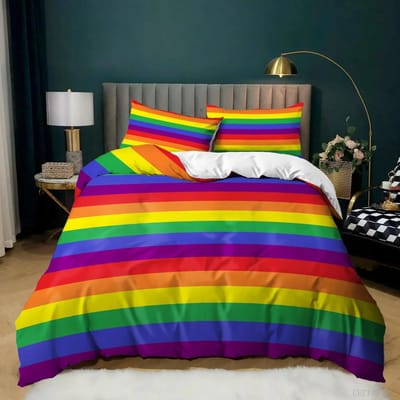 Regenboog Pride Beddengoed Set Regenboog Vlaggen Dekbedovertrek Set Regenboog Streep Design 3 Delen Zacht Microvezel Beddengoed Queen King Size AU Double(180x210cm)