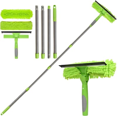 Raamreinigingsset - Raamwisser - Glas Oppervlakken Reinigen - Uittrekbare Stang - 180 cm - Groen
