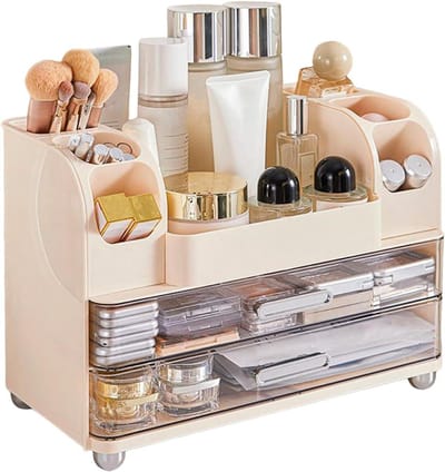 Vanity Organizer - Opberger Decoratief - Spullen Organiseren - Veelzijdige Plaatsing - 28x23.3x28 cm - Romig