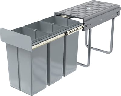 Inbouw Prullenbak 30L (3×10L) – Uittrekbare Afvalscheiding voor Keukenkast – Grijs