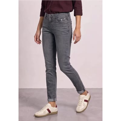 Jeans met Mid Waist-taille en Slim Leg-pijpen, met decoratief detail