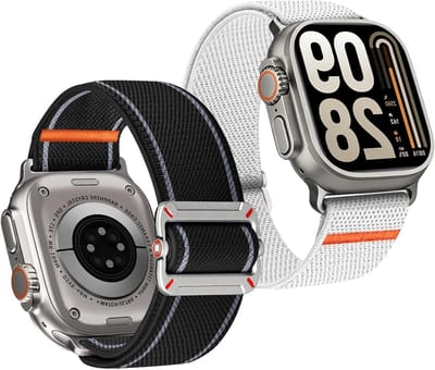 Set van 2 Verstelbare Elastische Nylon Horlogebanden Geschikt voor Apple Watch 49mm 45mm 46mm 44mm 42mm, Ademend Sportief Ontwerp voor iWatch SE3/2/1 Series 11/10/9/8/7/6/5/4/3/2/1