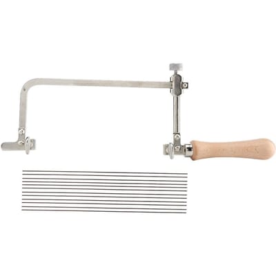 Scie à bois en acier pour bricolage, fabrication d'outils de bijouterie, découpe avec manche en bois (Archet de scie + 12 lames de scie) white