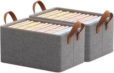 Vouwbare Opbergmand met Handvat, Set van 2, 18 Liter, Ideaal voor Kleding, Dekens en Organisatie in Huis (47 x 28 x 19 cm, Grijs)