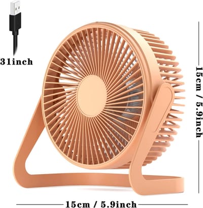 USB-aangedreven mini-ventilator - Stille bureauventilator - Twee snelheidsstanden, krachtige luchtstroom - 360° draaibaar - Geschikt voor kantoren en studeerkamers - Geel