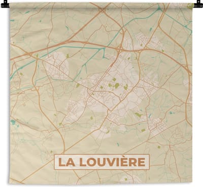 Wandkleed - Wanddoek - Vintage - Retro - Kaart - Plattegrond - Stadskaart - La Louvière - 180x180 cm - Wandtapijt
