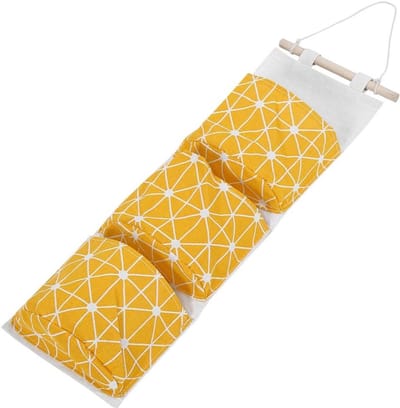 Hanging Storage Bag met 3 Pockets - Wandopberger voor Slaapkamer, Badkamer en Keuken - Handige Opbergoplossing in Geel