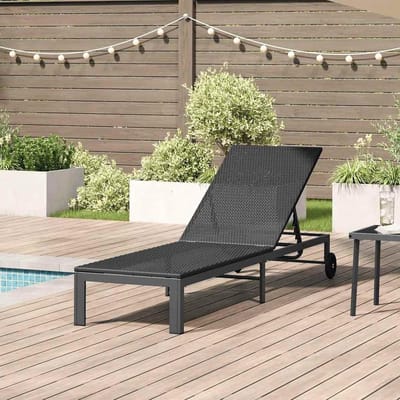Zonneligstoel met wielen - Tuinstoel - Ontspannen in de tuin - Verstelbare posities - 200 cm lang - Zwart