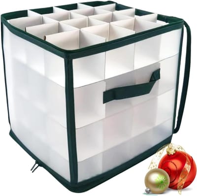 Opbergdoos Kerstversiering - Kerstbal Container - Veilig Opbergen - 64 Vakken Organizer - 30x30x30cm - Groen