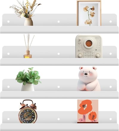 4-delig wandrek zonder boren, 30 cm zwevend acryl plank, zelfklevend wandrek voor woonkamer, slaapkamer, badkamer, keuken, kantoor, werkkamer decoratie (wit)