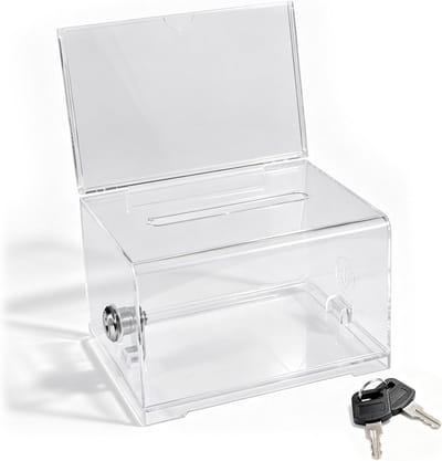 Acryl Donatiebox - Kiesbus Spaarpot - Verzamelen van Suggesties - Afsluitbaar met Sleutel - 16 x 12 x 10 cm