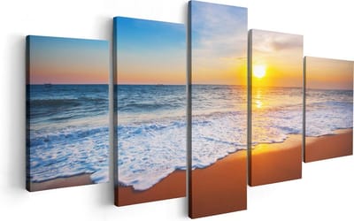 Artaza Canvas Schilderij Vijfluik Strand En Zee Tijdens Zonsondergang - 100x50 - Foto Op Canvas - Canvas Print