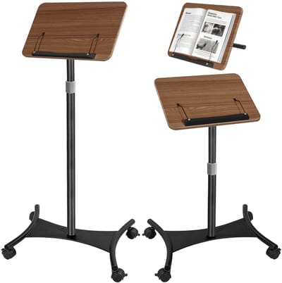 Dailygoods - In hoogte verstelbaar 50 tot 130 cm staande leesstandaard, vloerstandaard met wielen, houten boekenstandaard met paginahouders, draagbaar tabletbureau voor boek, laptop en recepten (zwart)