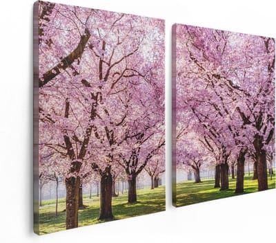 Artaza Canvas Schilderij Tweeluik Roze Bloesembomen Park - Bloemen - 120x80 - Foto Op Canvas - Canvas Print