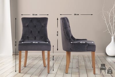 CLP Aberdeen Set van 4 eetkamerstoelen - Zonder armleuning - Hout - Fluweel - donkergrijs antiek licht