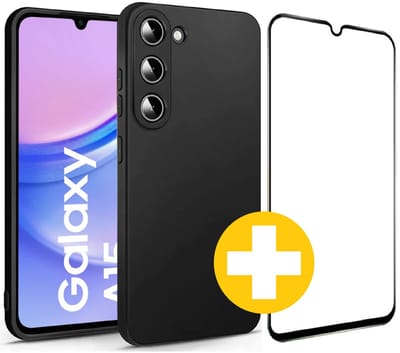 Hoesje en Screenprotector Combi Geschikt Voor Samsung A15 - Zwart Hoesje + Premium Screenprotector