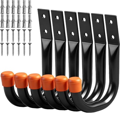 VHV - Wandhaken - Ophanghaken garage - J-haken - Heavy duty - Metaal - Set van 6 - Voor gereedschap en verlengsnoeren - Voor werkplaats - 9 cm - Oranje