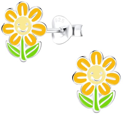 Joy|S - Zilveren bloem oorbellen 8 x 10 mm - zonnebloem - geel