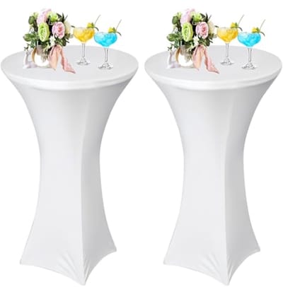 Cocktailtafelhoezen 2 stuks - Elastische spandex tafelhoes voor hoge bar tafel - Wit - Ideaal voor feesten, bruiloften en evenementen