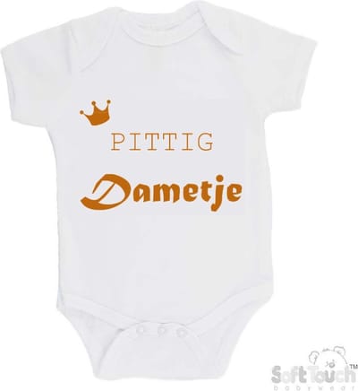 100% Katoenen Romper "Pittig dametje" Unisex Katoen Wit/tan Maat 56/62