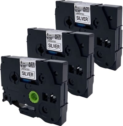 DULA Brother Compatible label tape- Tze-921 - 3 cassettes - Brother P-Touch - Zwart op zilver - 9mm x 8m