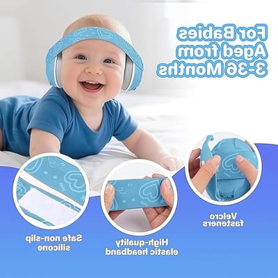 Hoorbescherming voor baby's, verstelbare en comfortabele hoofdtelefoon tot 36 maanden, ideaal voor slapen en reizen, geluidsreductie tot 25 dB