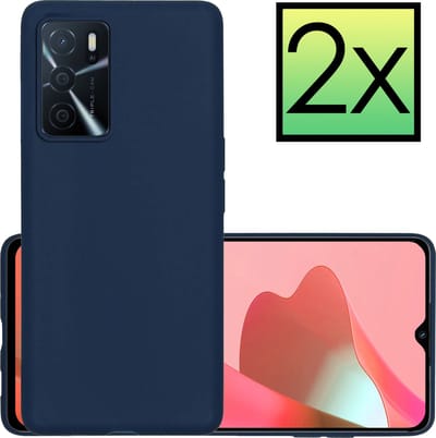 Hoesje - 2 Stuks - Geschikt voor OPPO A16 - Sterk & Shockproof - Case Siliconen - Back Cover - Telefoon Hoes - Donkerblauw