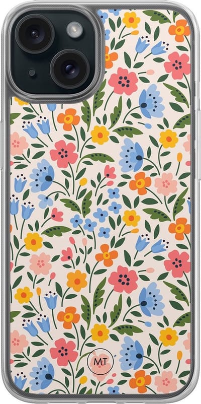 Hybride hoesje geschikt voor iPhone 13 - Romantische bloemen - Extra bescherming - Luxe beschermhoes - TPU case - Transparant, Multi - Mooie Telefoonhoesjes