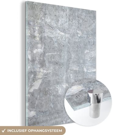 Glasschilderij - Steen - Graniet - Grijs - Industrieel - Design - 120x160 cm - Foto op glas - Kamer decoratie