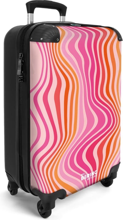 NoBoringSuitcases.com® - Reistrolley handbagage cabine koffer lichtgewicht - Roze oranje golvende lijnen - Reiskoffer trolley volwassenen vakantie - Rolkoffer met wieltjes - Travel luggage suitcase - Past binnen 55x40x20 en 55x35x25