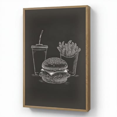 Wandlamp 70x100 cm - Oplaadbaar - Hamburger - Friet - Frisdrank - Krijttekening - Wandlampen binnen woonkamer - Slaapkamer lamp - Decoratieve nachtlamp - Vloerlamp draadloos