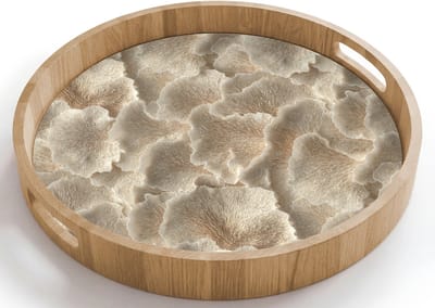 Dienblad rond 40x40 cm - Schootdienblad hout - Waaierstructuren - Beige - Vezeltextuur - Borrelplank rechthoek - Plateau houten dienbladen