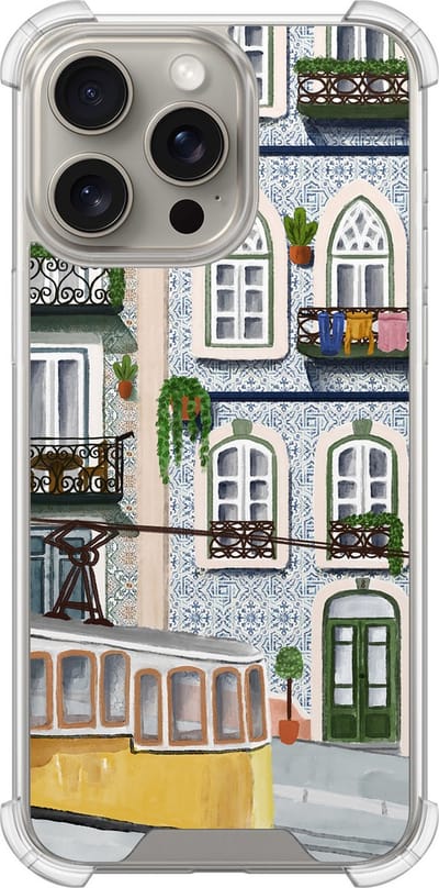 Shockproof hoesje - Geschikt voor iPhone 15 Pro Max - Lissabon - Extra sterke case - TPU/polycarbonaat - Print / Illustratie - Multi, Transparant