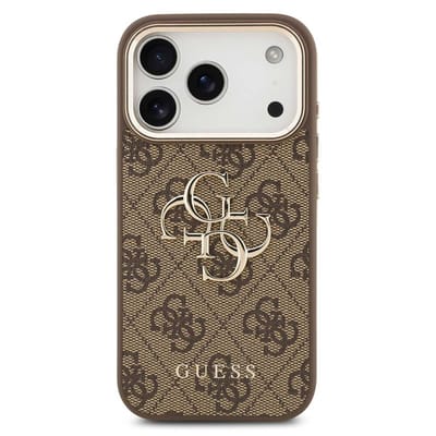 Guess 4G Metal Logo Backcover voor de Apple iPhone 17 Pro - Gold Edge - Brown