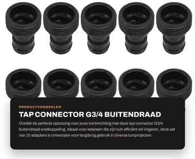 Dailygoods - Tap Connector G3/4 Buitendraad - Snelkoppeling - 10 Stuks - Tuinirrigatie - Kunststof - Geschikt voor diverse tuinprojecten