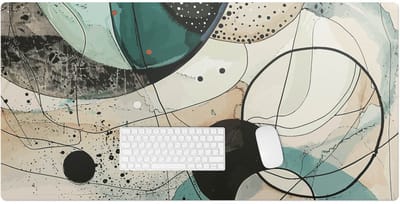 Wallfluent - Abstracte Cirkels Bureau Onderlegger - 120x60 cm - Turkoois Bureau Pad - Boho-patroon Bureau Onderlegger Groot - Onderlegger Bureau - Kantoor Accessoires - Bureauonderlegger XXL