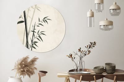 WallCircle - Wandcirkel - Muurcirkel - Japandi - Bamboe - Beige - Aluminium - Dibond - 140x140 cm - Binnen en Buiten